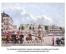 I 21 Das Hamburger Stadtmilitär ... auf dem Großneumarkt im Jahre 1800