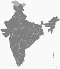 भारत के मानचित्र पर दमन और दीव दामांव आनी दीव દમણ અને દીવ Daman and Diu