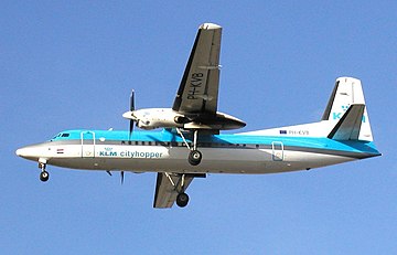 De Fokker 50 is een passagiersvliegtuig voor ongeveer 50 passagiers. Het vliegtuig is gebouwd door de vliegtuigfabriek Fokker.