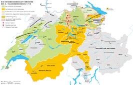 alt= ■ Protestanten o.l.v. Bern en Zürich ■ Katholieken en bondgenoten ■ Neutrale partijen