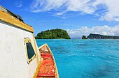 Heading by boat towards uninhabited Nu'ulopa island (left) with Apolima island (right)