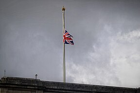 A flag at half mast.