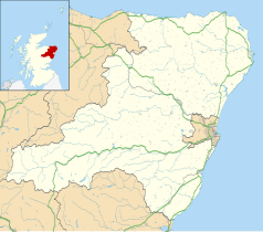 Mapa konturowa Aberdeenshire, blisko centrum na prawo znajduje się punkt z opisem „Inverurie”