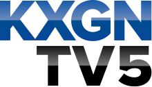 Two lines of text: "KXGN" in blue above "TV5" in black, both in a sans serif.