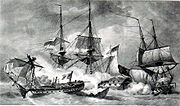 Loire (1796) battling HMS Kangaroo and Anson.