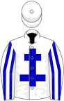 White, blue cross of lorraine, striped sleeves, white cap