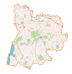 Mapa konturowa powiatu poddębickiego, w centrum znajduje się punkt z opisem „Porczyny”