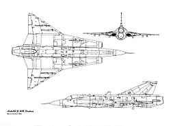 A J 35 Draken háromnézeti rajza