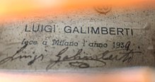 etichetta interna di un violino Luigi Galimberti del 1939