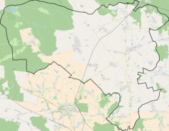 Mapa konturowa gminy Wielowieś, blisko lewej krawiędzi nieco u góry znajduje się punkt z opisem „Łabowice”