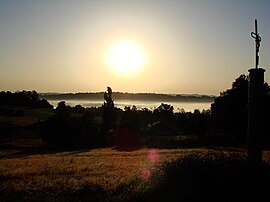 A view of the village in the morning mist