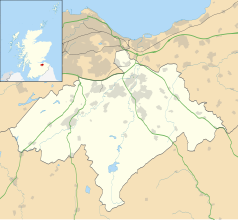 Mapa konturowa Midlothian, blisko centrum u góry znajduje się punkt z opisem „Dalkeith”