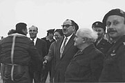 Politicians and military personnel at the arrival of the new Mystère IV-A jets at Hatzor in April 1956