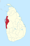 Area map of Puttalam District, lying along the western coast, in the North Western Province of Sri Lanka