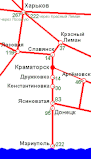 Схема расстояний от станции Краматорск до ближайших городов