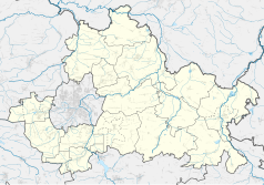 Mapa konturowa powiatu częstochowskiego, na dole po lewej znajduje się punkt z opisem „Romanów”