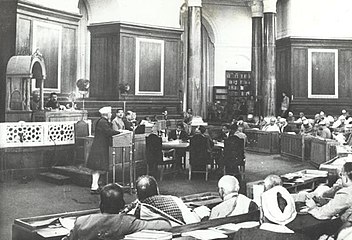 Jawaharlal Nehru addressing the constituent assembly in 1946.