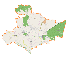 Mapa konturowa gminy Kotla, na dole znajduje się punkt z opisem „Zabiele”