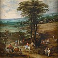 Jan Brueghel d. Ä. und Josse de Momper (zugeschrieben):[38] Das Landleben, ca. 1620–1622, Öl auf Leinwand, 166 × 168 cm, Prado, Madrid. Einige Figuren, vor allem die drei Frauen unten rechts, sind freie Kopien aus der berühmten Heuernte von Pieter Brueghel d. Ä. (1565, Nationalgalerie, Prag)