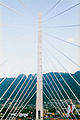 Puente Atirantado on the front, and the Sierra Madre Oriental, with the La m figure on top on the left side.