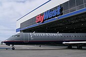SkyWest CRJ-7000 at the SkyWest hangar facility at Salt Lake City International Airport