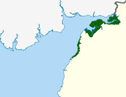 The Solway Coast AONB, in green, on the northwest coast of Cumbria.