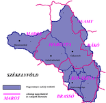 Székelyföld (Aranyosszék nélkül) a jelenlegi megyehatárokkal (2014)