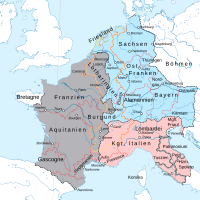Reichsteilung nach dem Vertrag von Meerssen 870