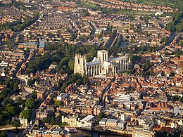 An aerial view of York, with York Minster in the centre