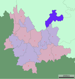 Location of Zhaotong in Yunnan