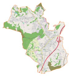 Mapa konturowa gminy Świerklany, na dole znajduje się punkt z opisem „Świerklany Dolne”