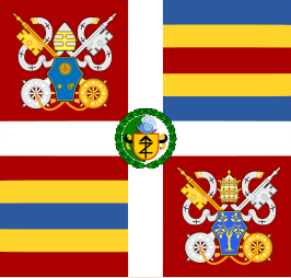 Vlag van de Zwitserse Garde met de wapens van Paus Franciscus en Daniel Anrig