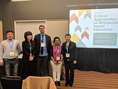 Matthew Vetter with graduate students presenting an academic panel entitled "Critical Approaches to Wikipedia-based Education" at the Conference on College Composition and Communication (CCCC) in Pittsburgh, Pennsylvania