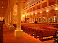 This is a picture of the inside of the Mary, Queen of the Universe Shrine Church with Christmas decorations.