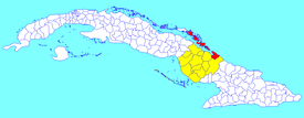 Nuevitas municipality (red) within Camagüey Province (yellow) and Cuba