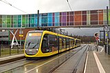 Tramstel 6021 van de Uithoflijn bij de halte WKZ / Maxima, op de openingsdag; 14 december 2019.