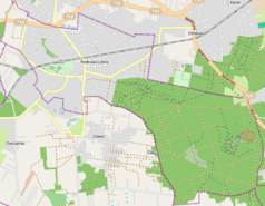 Mapa konturowa Podkowy Leśnej, blisko centrum na lewo znajduje się punkt z opisem „WSTH Podkowa Leśna”