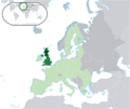 Location of Scotland (dark green) in the United Kingdom (mid green) in the European Union (light green).