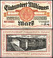 Einhundert Millionen Mark Notgeldschein (1923), RS: Römerbrücke