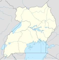 Mapa konturowa Ugandy, u góry po lewej znajduje się punkt z opisem „Arua”