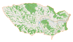 Mapa konturowa gminy Czudec, blisko centrum na dole znajduje się punkt z opisem „Nowa Wieś”