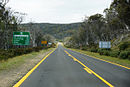 High altitude section of Snowy Mountains Highway with distinctive yellow lane marking