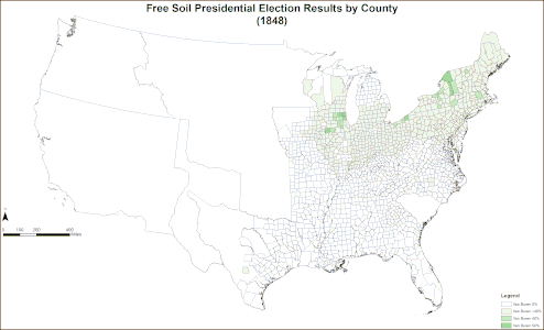 Map of Free Soil presidential election results by county