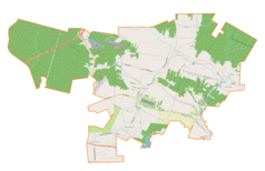 Mapa konturowa gminy Masłów, w centrum znajduje się punkt z opisem „Aeroklub Kielecki”