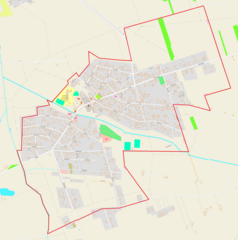 Mapa konturowa Piszczaca, blisko centrum na lewo znajduje się punkt z opisem „Parafia Podwyższenia Krzyża Świętego”