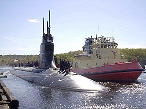 USS Connecticut (SSN-22) departing on her first scheduled deployment on 1 May 2002