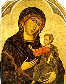 Meryem'in çocuk İsa'yı kucağında tutar hâlde ve yol gösterici bir rol biçilerek sahnelendiği tipik bir odigitria tasviri.
