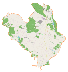 Mapa konturowa gminy Małogoszcz, po lewej znajduje się punkt z opisem „Lasochów”