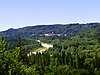 Kloster Schäftlarn – im Vordergrund das Isartal mit der Isar