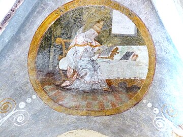 Deckenmalerei der Fraterie im Stift Altenburg (Niederösterreich), 15. Jahrhundert mit der Abbildung Papst Gregor des Großen